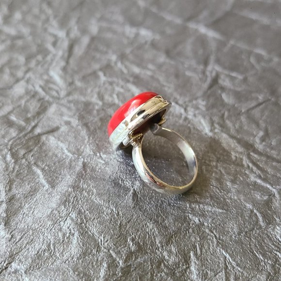Red FauCoral Ring in Sterling Silver-Coral ring-Sterling silver ring-Chunky ring - Picture 4 of 7